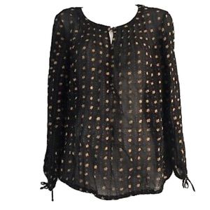 Lucky Brand Womens Medium Chiffon Peasant Blouse Top
Black Gold Puff Sheer